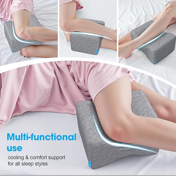 Knee Pillow for Side Sleepers with Cooling Gel, Memory Foam Elevation Pillow for Spine Aligning, Sciatica, Back, Hip, Knee, Ankle Pain, Grey/Regular