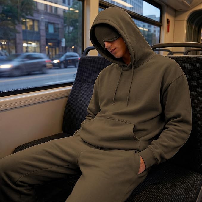 Ainangua Mens Oversized Pullover Essentials Hoodie with Eye Mask Built In Comfor Airplane Mode Travel Sleep Wearable Blanket