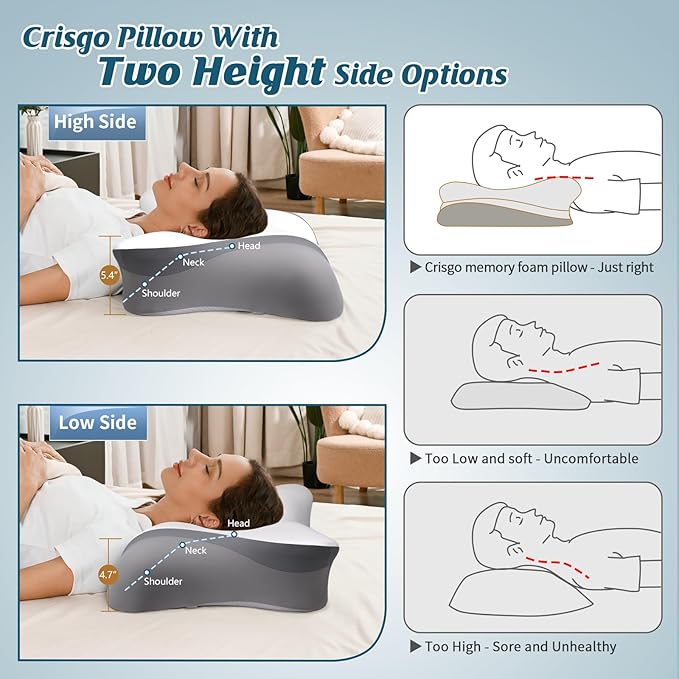 Cervical Pillow for Neck Pain Relief, Contour Memory Foam Pillows for Sleeping, Ergonomic Pillow Adjustable Orthopedic Cooling Pillow Bed Pillow for Side, Back & Stomach Sleepers