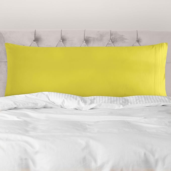 Mocassi 1-Piece Premium Body Pillowcase 1800 Series Hotel Quality Microfiber - Soft and Breathable with 3-Line Embroidery Wrinkle and Stain Resistant, Easy Care, 21" x 54", Yellow