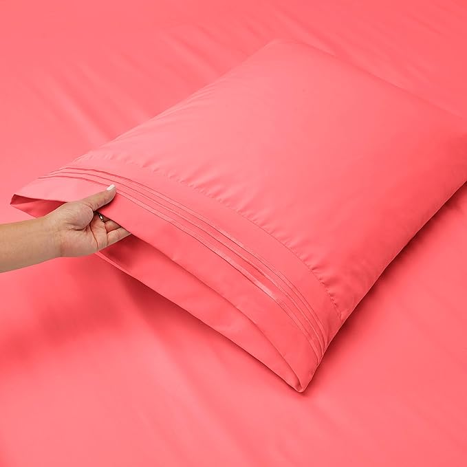 Clara Clark Cal King Sheets, 6 Piece Set - Hotel Luxury Sheets for Cal King Size Bed, Super Soft Bedding Set, Cal King Size, Coral Pink