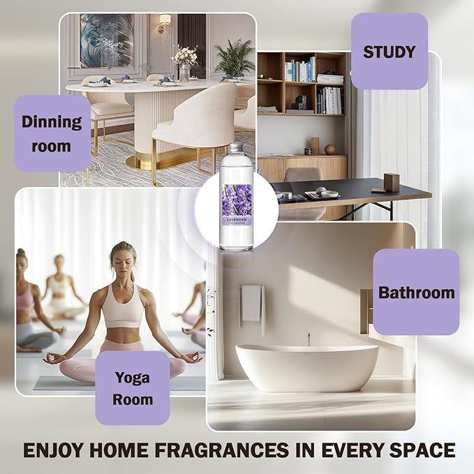 SCENTORINI Reed Diffuser Oil Refill, 16.9oz Natural Lavender Scented Essential Oil with 6 Sticks, Long Lasting Home Fragrance for Large Space, Bathroom, Spa Room Aromatherapy, Hotel & Office Decor