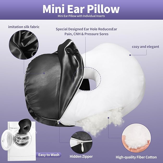 Black Ear Piercing Pillow - Side Sleeper Support with 3.5" Ear Hole Relief, Hypoallergenic Velvet Orthopedic Pillow for Healing Piercings