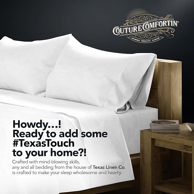 TEXAS LINEN CO. 100% Egyptian Cotton Split King Sheets Sets for Adjustable Bed - Luxury 1500 Series Couture Comfortin' Collection Split Top King Sheets (5 PC, White), 17" Deep Pocket Sheet