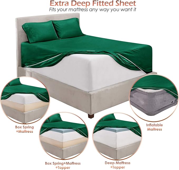 Hearth & Harbor Bed Sheets, Luxury Soft 6 Piece Bed Sheet Set Extra Deep Pocket Fitted Sheets Fits Mattress up to 21", Double Brushed Bedding Sheets & Pillowcases, Twin, Dark Green