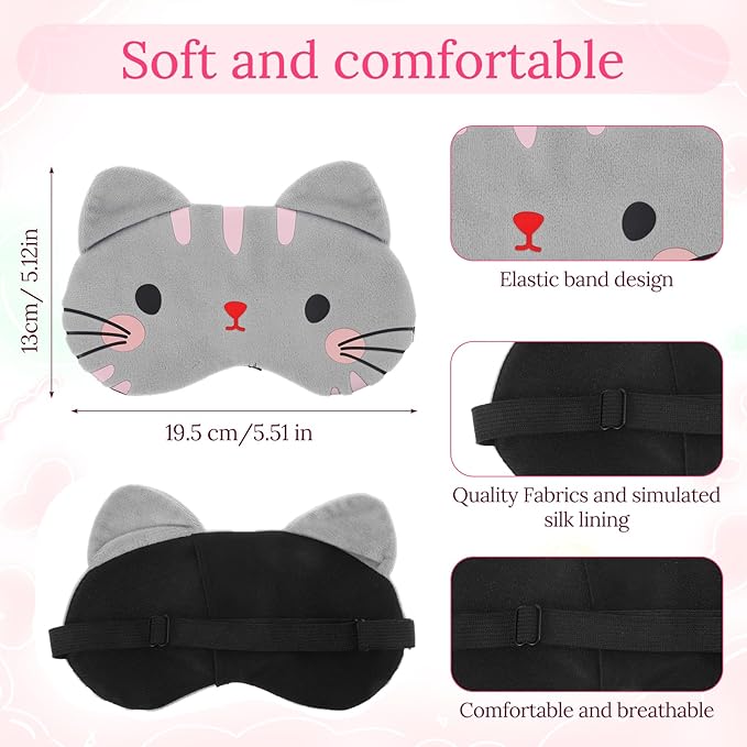 2PCS Sleep Mask for Kids Cute Kids Sleep Mask Cartoon Cat Sleeping Mask for Kid Women Men Kitty Cat Slumber Party Favors