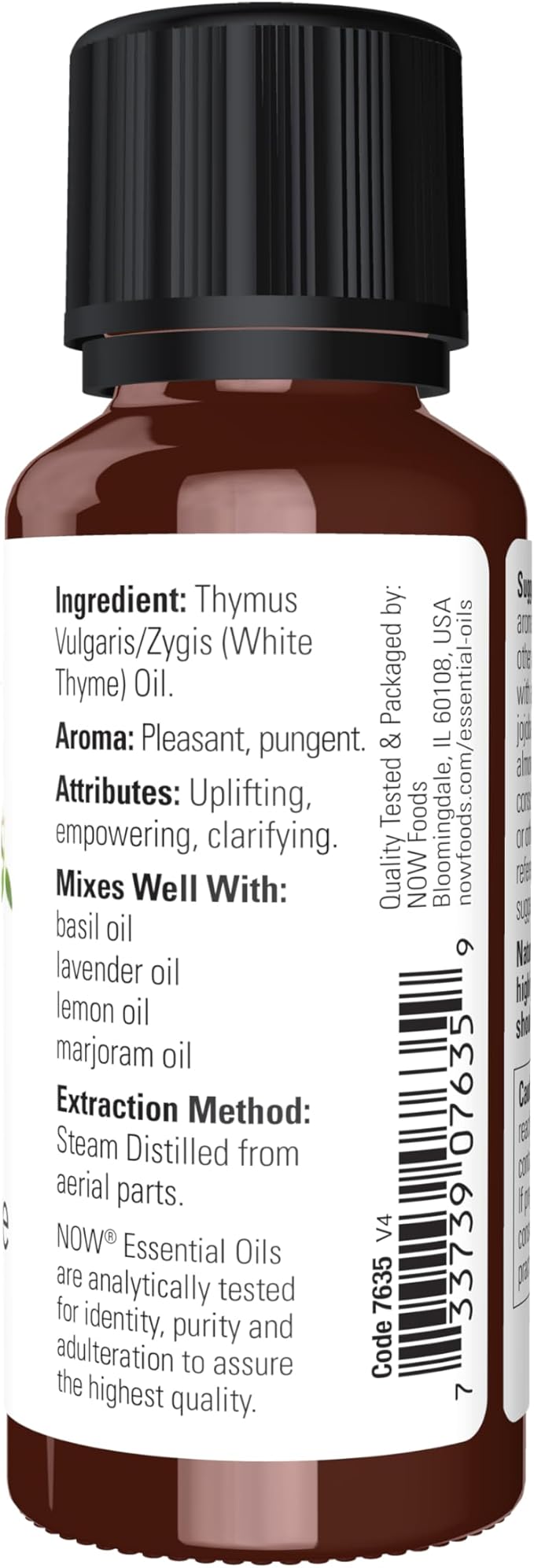 NOW Essential Oils, White Thyme Oil, Empowering Aromatherapy Scent, Steam Distilled, 100% Pure, Vegan, Child Resistant Cap, 1-Ounce