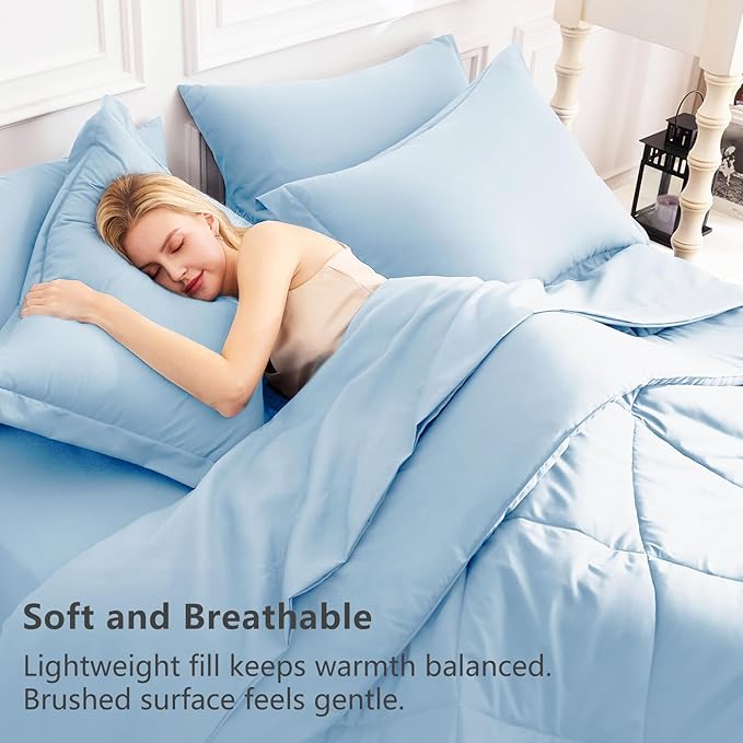 CozyLux King Size Comforter Set Baby Blue - 7 Pieces Bed in a Bag King, Luxury Soft Bed Set for All Seasons, Bedding Set with Down Alternative Comforter, Sheets, Pillowcases & Shams