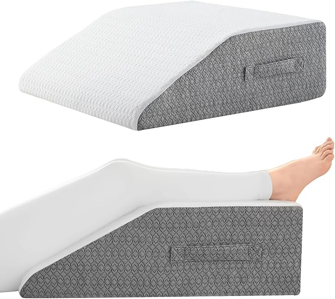 Nordjager Leg Pillow for Elevation & Support, 24"x22"x6" Memory Foam Cushion with Grey White Patterned Polyester Cover, Ideal for Improving Circulation & Relaxing Leg