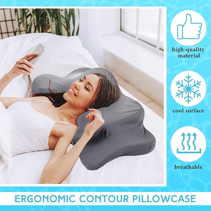 Hahafelt Cooling Cervical Neck Pillowcase Cover (Only Pillow Case) Ergonomic Pillowcase with Zipper Breathable Contour Pillow Cover for Side Back Stomach Sleepers(Dark Gray,Queen Size)