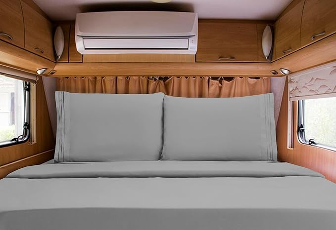 Mocassi Luxury RV Short 4-Piece Sheet Set - 1800 Premium Hotel Quality - Easy-Fit, Wrinkle, Fade Resistant Bed Sheets and Pillowcases - All Around Elastic Fitted Sheet, Deep Pocket, Silver