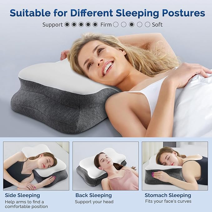 Cervical Neck Pillow, Ergonomic Side Sleeper Pillow for Neck Support, Cooling Memory Foam Pillows for Sleeping, Contour Orthopedic Bed Pillows for Side Back Stomach Sleepers (White)