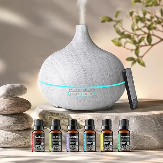 550ml Essential Oil Diffuser, Ultrasonic Aromatherapy Humidifier with Remote Control, 7 LED Colors, Auto Shut-Off, Cool Mist Humidifier for Home, Bedroom, Office