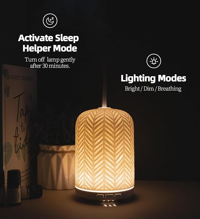 Essential Oil Diffuser - 2.4MHz Ultrasonic Ceramic Diffuser with Pulse/Continuous Mist & Night Light, Waterless Auto-Off, Silent Aromatherapy Diffuser for Home, Office, Yoga, Spa, Gifts & Home Decor.