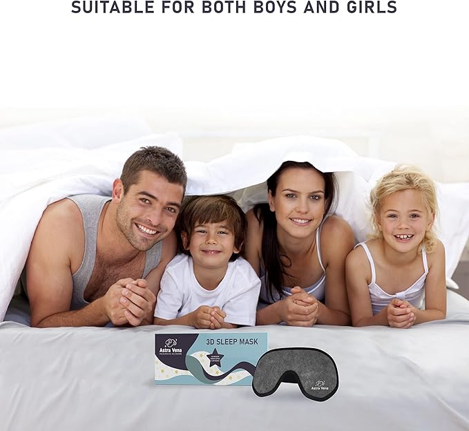 3D Sleep Mask for Kids, Light Block Sleeping Blindfold Memory Foam Contoured Eye Mask for Sleep, Adjustable Strap Eye Cover and Travel Sleep Mask for Boys Girls, Grey