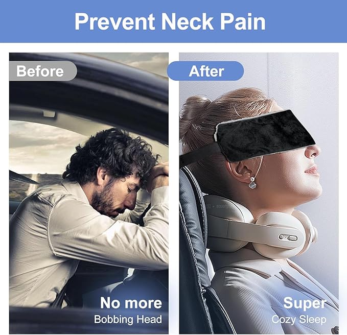 Travel Pillow Neck Pillow Alternative - Soft Lightweight Airplane Head Straps and Car Support Band, Travel Essentials for Long Flights or Car Ride, Can Be Used as Sleep or Travel Eye Mask (2 Pack)