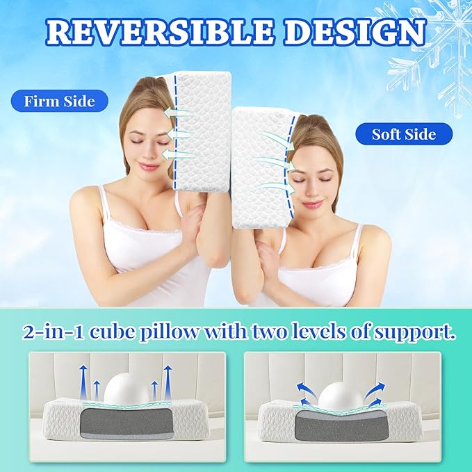 HARBOREST Cooling Cube Pillow - Side Sleeper Pillow for Neck and Shoulder Pain, Memory Foam Pillow Cube Pro with Adjustable Firmness,24"x12"x4"