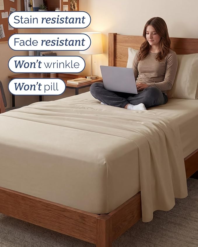 Extra Deep Twin XL Sheet Set - 3 Piece Breathable & Cooling Bed Sheets - Easily Fits 18 to 24 inch Mattress - Ultra Soft, Wrinkle & Fade Free w/ Extra Deep Pockets - Comfy Hotel Luxury Bedding - Cream