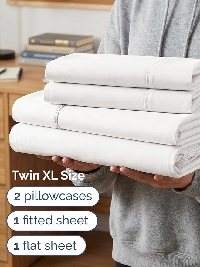 Extra Deep Twin XL Sheet Set - 4 Piece Breathable and Cooling Sheets - Hotel Luxury Bedding for Women, Men, Kids & Teens - Easy Secure Fit - Soft & Wrinkle Free - Extra Deep Pockets - Antique White