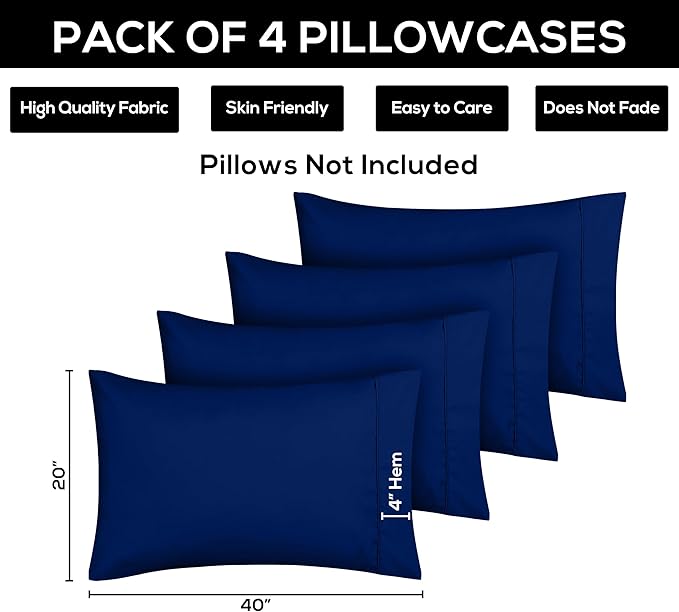 Utopia Bedding Standard Pillow Cases - 4 Pack - Envelope Closure - Soft Brushed Microfiber Fabric - Shrinkage and Fade Resistant Pillow Covers Standard Size 20 X 26 Inches (Standard, Royal Blue)