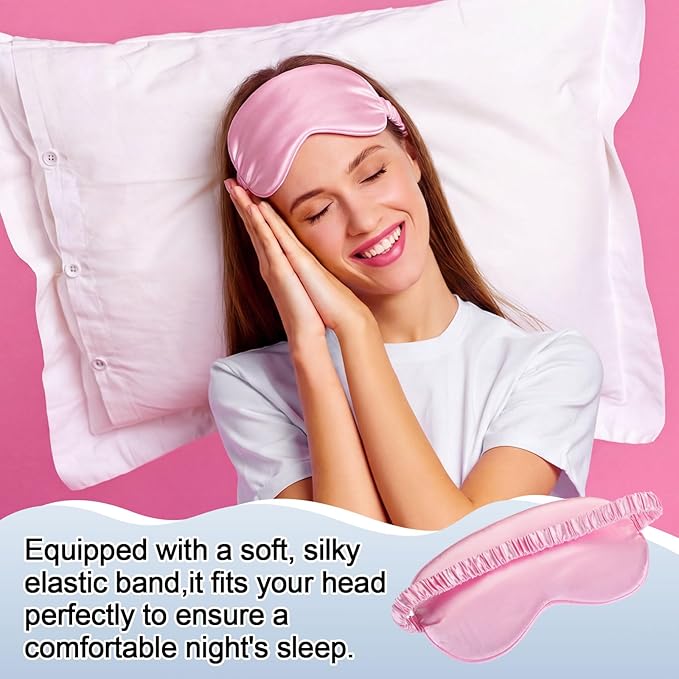 Geyoga 24 Pcs Silk Sleep Eye Masks Soft Satin Masks for Sleeping with Adjustable Elastic Strap Comfortable Blindfold Eyeshade for Men Women Travel Nap Night Sleep(Pink, Black)