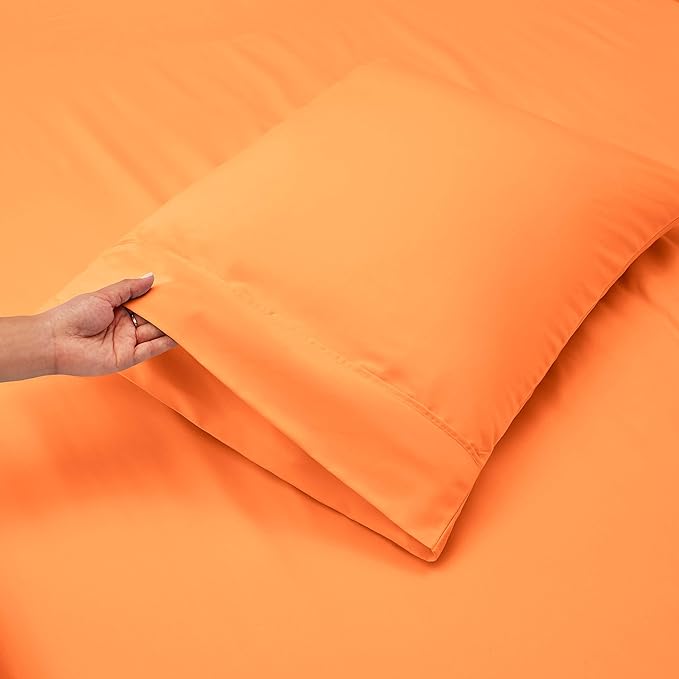 Nestl King Size Sheet Set, 4 Piece Extra Deep Pocket (18-24 inches), Microfiber, Hotel Luxury, Soft, Breathable, Wrinkle-Free, Easy to Care, Light Orange