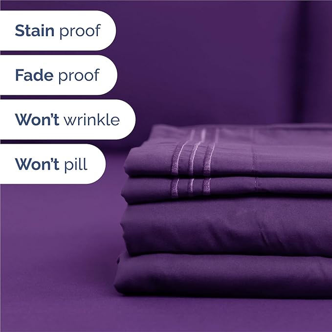 King Size 4 Piece Sheet Set - Comfy Breathable & Cooling Sheets - Hotel Luxury Bed Sheets for Women & Men - Deep Pockets, Easy-Fit, Extra Soft and Wrinkle Free Sheets - Purple Oeko-Tex Bed Sheet Set