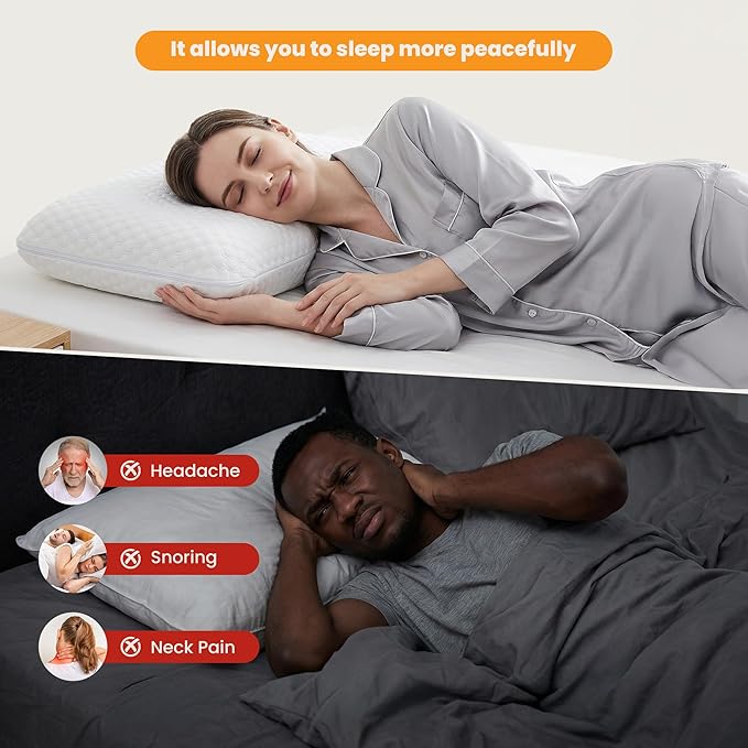 NEWBULIG Cooling Gel Memory Foam Pillow for Neck Pain Relief - Breathable Mesh with Washable Cover Standard Size Bed Pillows for Side & Back Sleepers, CertiPUR-US & Oeko-TEX Certified, 2 PCS, White