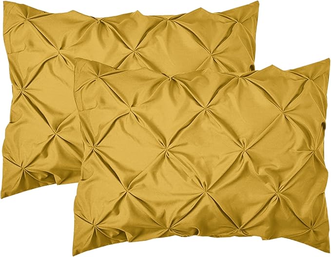 Elegant Comfort 2-Pack Sham Set Pinch Pleat Design,1500 Premium Hotel Quality Microfiber, Stylish Design-Easy Care,Wrinkle and Stain Resistant, 2-Piece Sham Set, Pleated Standard/Queen, Mustard Yellow