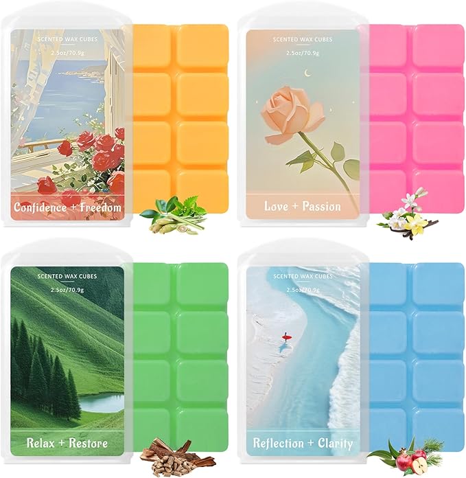 SCENTORINI Wax Melts, Wax Cubes Strong Scent, Long-Lasting Candle Wax for Healing Calming Relax, Scented Soy Wax Melts for Warmer, 2.5oz*4 Pack, Home Fragrances and Decoration
