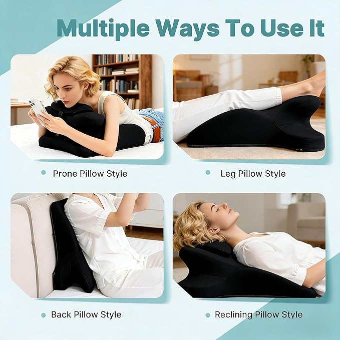 MOLERFO Ergonomic 27° Memory Foam Wedge Pillow for Back and Shoulder Support, Reduces Arm Pressure, Comfortable Support Cushion for Lounging, Reading, Watching TV, and Relaxation (Black) (Blue)