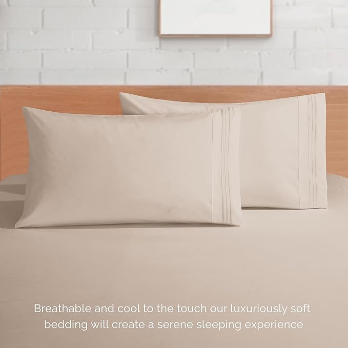 Elegant Comfort Luxurious 1500 Premium Hotel Quality Microfiber 4-Piece Sheet Set, 18-24 Inches Deep - Extra Deep Pocket Sheets - Ultra Soft 4PC Deep Pocket Sheets, Twin/Twin XL, Cream