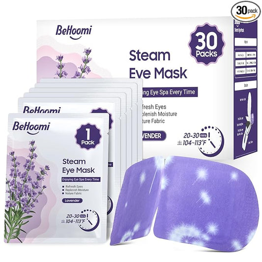 BeHoomi 30Packs Steam Eye Mask, Heated Eye Mask Warm Compress for Eyes, Self Heating Disposable Steam Mask for Home Sleep, Spa, Travel Essentials & Relaxation Gifts, Mothers Day Gifts (Lavender)