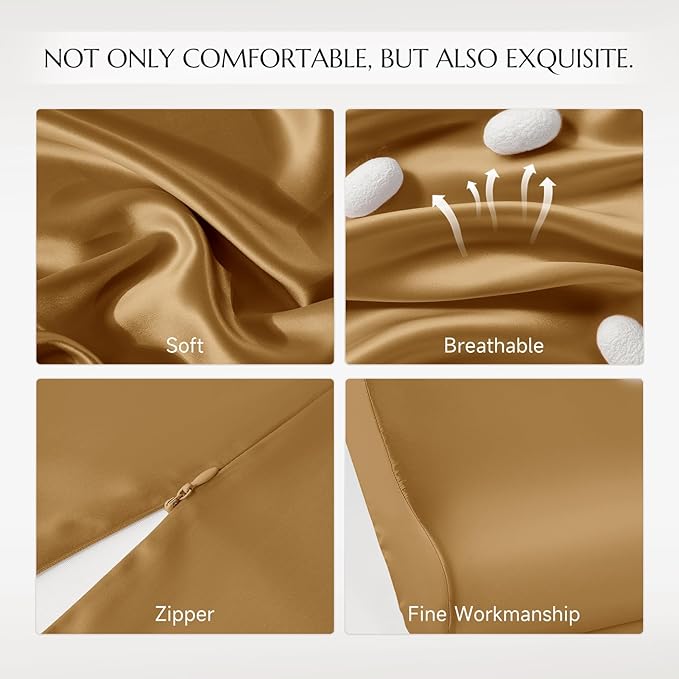 THXSILK 19 Momme 100% Mulberry Silk Pillowcase for Contour Memory Foam Pillow, Contour Pillow Case Cover, Cervical Pillow Case, Pack of 1(Metallic Gold, 21"x14.5"x4.9"/4.2")