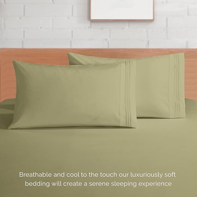 Elegant Comfort Luxurious 1500 Premium Hotel Quality Microfiber 4-Piece Sheet Set, 18-24 Inches Deep - Extra Deep Pocket Sheets - Ultra Soft 4PC Deep Pocket Sheets, Twin/Twin XL, Sage/Green