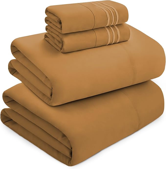 Mocassi Luxury Queen 4-Piece Sheet Set - 1800 Premium Hotel Quality - Easy-Fit, Wrinkle, Fade Resistant Bed Sheets and Pillowcases - All Around Elastic Fitted Sheet, Deep Pocket, Bronze