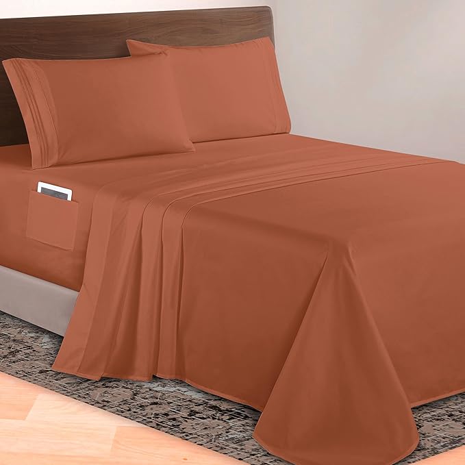 Elegant Comfort Luxurious 1500 Premium Hotel Quality Microfiber 4-Piece Sheet Set, 18-24 Inches Deep - Extra Deep Pocket Sheets - Ultra Soft 4PC Deep Pocket Sheets, Full, Coral