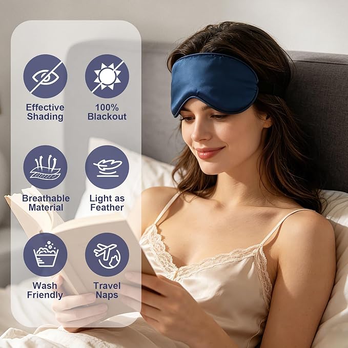 10 Pack Silk Sleep Mask, 5-Color Eye Masks for Sleep with Adjustable Strap, 100% Blackout Blindfold Super Soft Eye Cover for Travel Nap Airplane Home Sleeping, Suitable for Women & Men