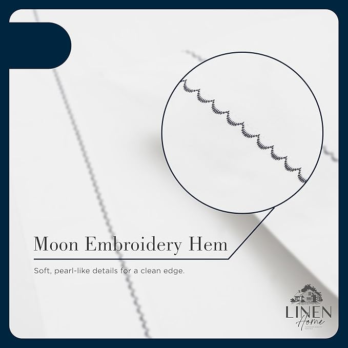 Linen Home 100% Cotton Percale Moon Scallop Hem Pillowcases King Size, Dark Blue, 2 Pieces of Pillow Case, Crisp and Cool Strong Bed Linen, 20 inches X 40 inches