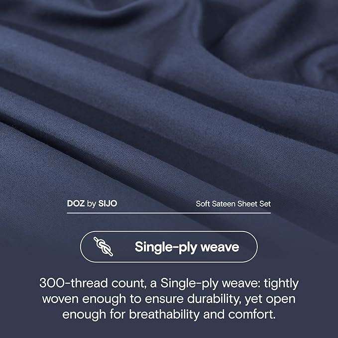 DOZ 100% Long Staple Cotton Duvet Cover Set, Soft Sateen Weave, Smooth, Breathable, Hotel Comfort, 106"x90", 8 Loops, 3pc – 2 Pillowcases 1 Duvet Cover (Sapphire, King/Cal King)