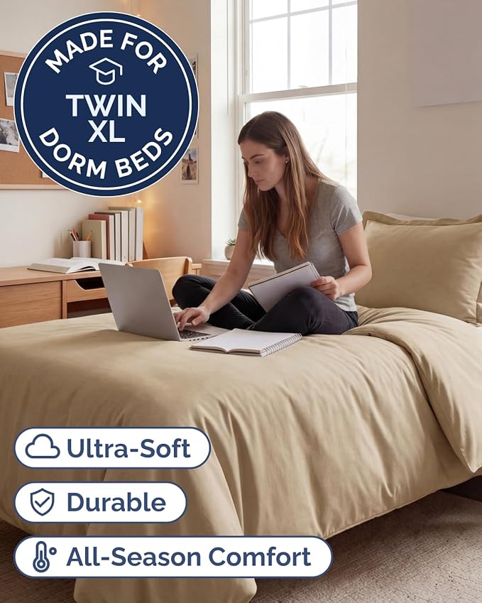 Duvet Cover Twin/Twin XL Size Set - Extra Soft Twin/Twin XL Duvet Cover 68" x 90" with 1 Pillow Sham - Hotel Luxury, Easy Care, Fade Free w/ Zipper Closures & Ties - Comfy & Breathable (Heathered Tan)
