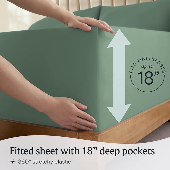 LuxClub 4 PC Queen Sheet Set, Breathable Luxury Bed Sheets, Deep Pockets 18" Wrinkle Free Cooling Sheets Machine Washable Hotel Bedding Silky Soft - Tree Moss Green Queen
