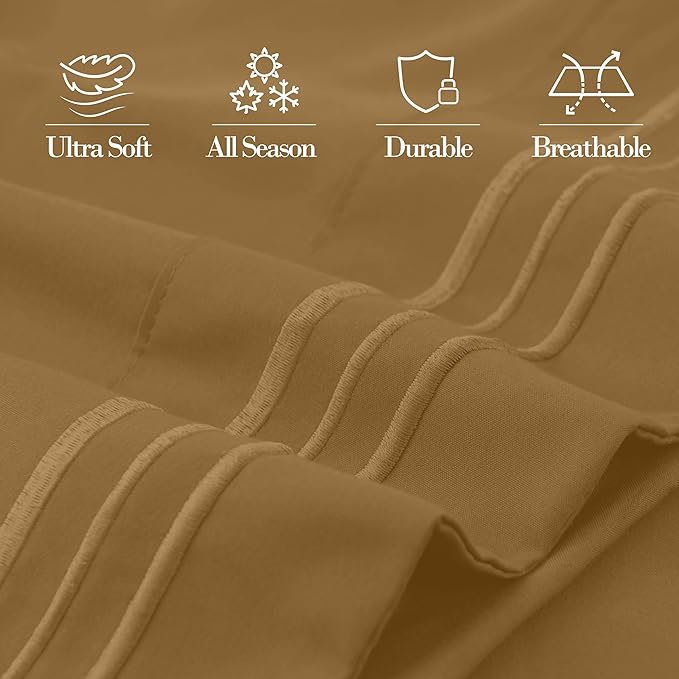 Mocassi 1-Piece Premium Body Pillowcase 1800 Series Hotel Quality Microfiber - Soft and Breathable with 3-Line Embroidery Wrinkle and Stain Resistant, Easy Care, 21" x 54", Bronze