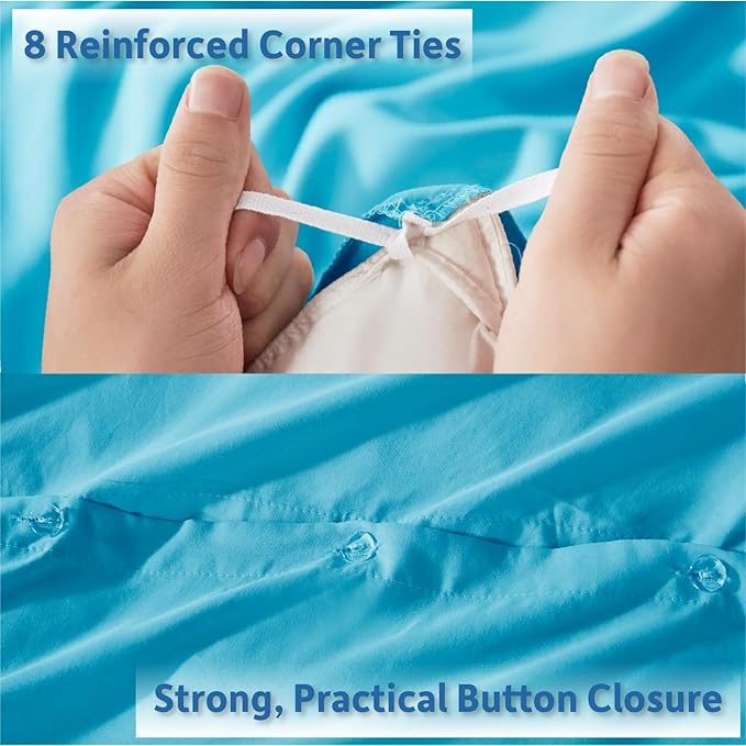 Nestl Queen Duvet Cover Set with Comforter Insert - Bright Blue 4 Piece 90x90 Duvet Cover & 2 Pillow Shams with White Quilted Down Alternative Comforter, Ultra Soft, All Season