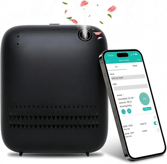 Waterless Essential Oil Diffuser, Smart Cold Air Scent Machine 500 Sq.ft for Home & Hotel, Wall Mounted, USB/Battery Operated, 150ml Nebulizing Aromatherapy Diffuser for Large Room, Black