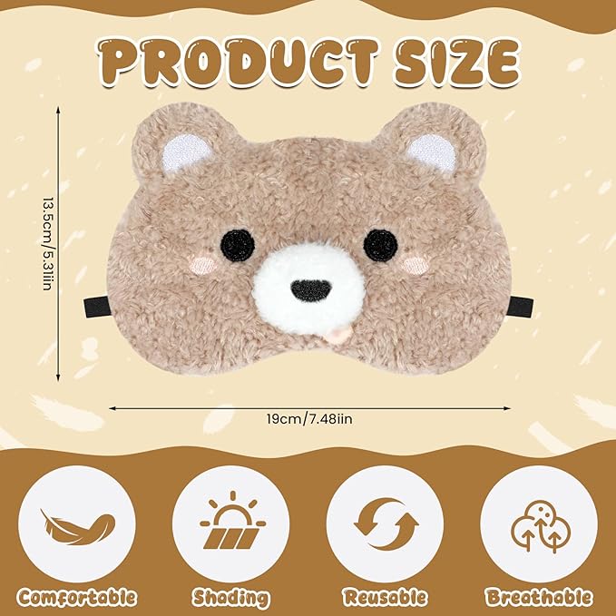 NEWEST 2 Pcs Cute Plush Animal Sleeping Masks, Soft Panda Bear Eye Cover for Sleeping with Elastic Strap, Funny Cartoon Eyeshade Blindfold for Blackout Travel Nap Night Sleep Party Girl Boy