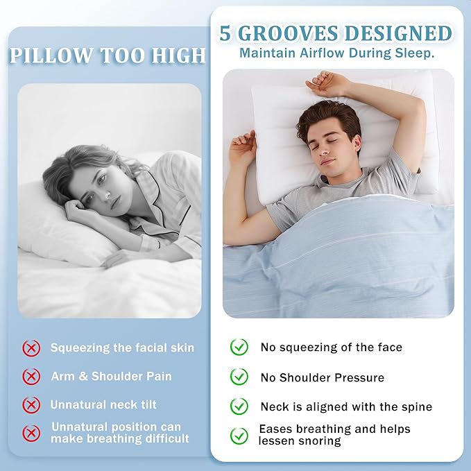 Ultra Thin Flat Pillows King Size Set of 1 Pack, 2 Inch Height Slim Pillows, Down Alternative Filled Low Bed Pillows for Back and Stomach Sleepers 18x36