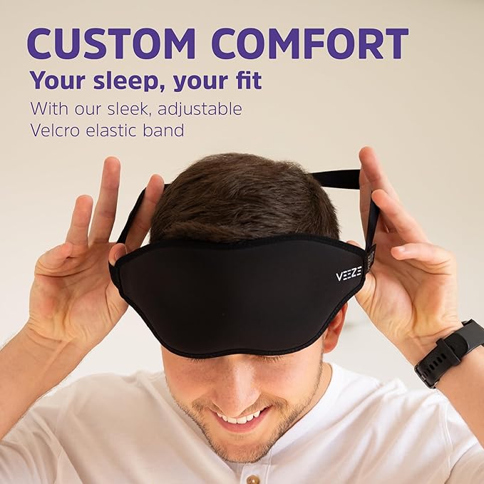 VEEZE Luxury Sleep Mask for Sleep - Soft Sleeping Mask – Eye Mask for Sleep Adjustable Elastic Velcro Strap - Sleep Masks for Women & Men - Eye Covers for Sleeping - Blackout Eye Mask for Sleeping