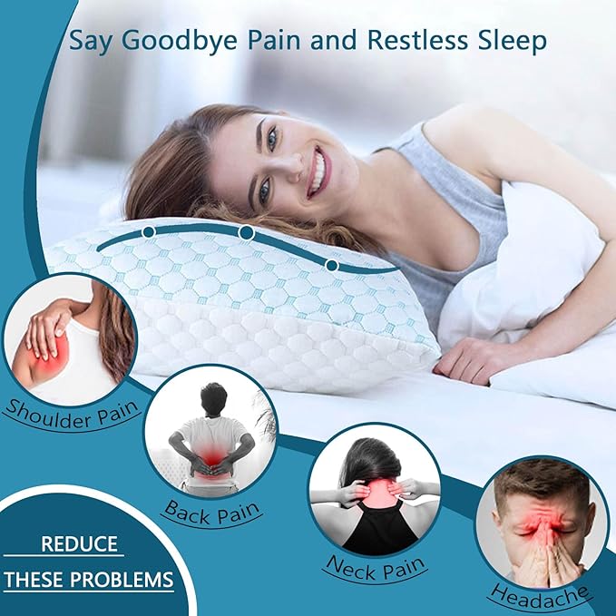 Cooling Pillows for Sleeping, Shredded Memory Foam Cooling Pillow for Hot Sleepers, Adjustable Cool Bed Pillows for Side Back Stomach Sleepers(Queen)