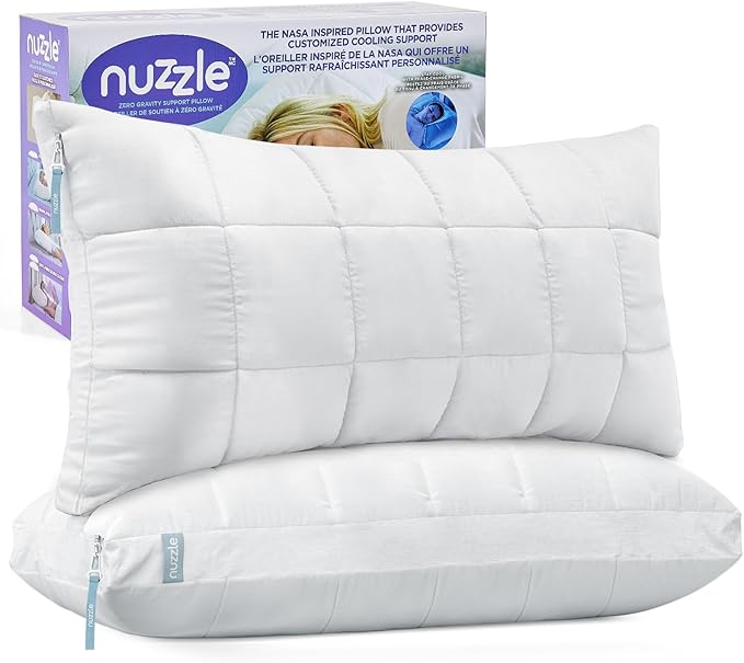 Nuzzle Pillows King Size Set of 2 Adjustable Firm Pillows, Luxury Hotel Collection Bed Pillows – Best Adjust Height Soft Cooling Pillows for Back, Stomach and Side Sleepers